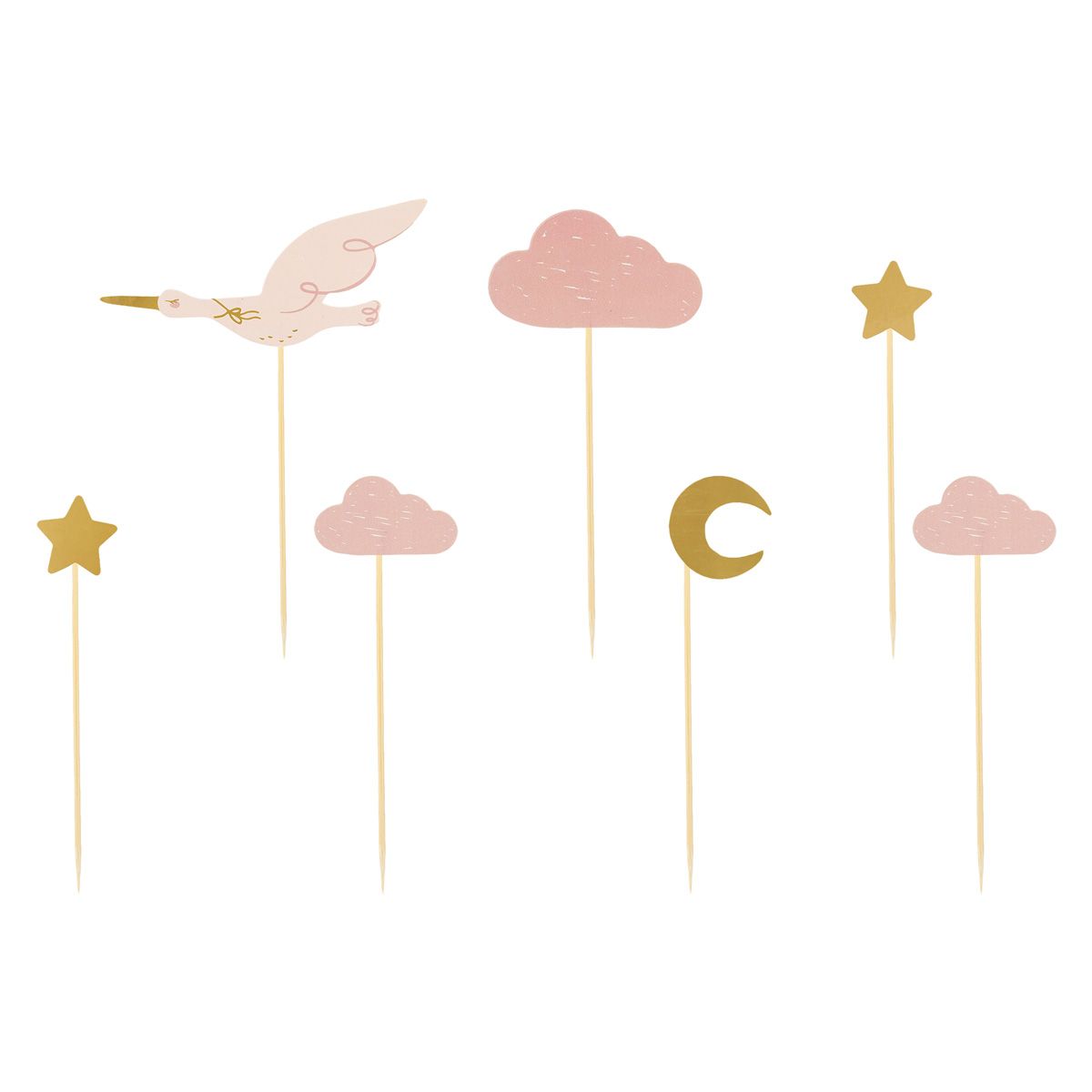 Cake Topper Storch Baby – Rosa 7 Stück
